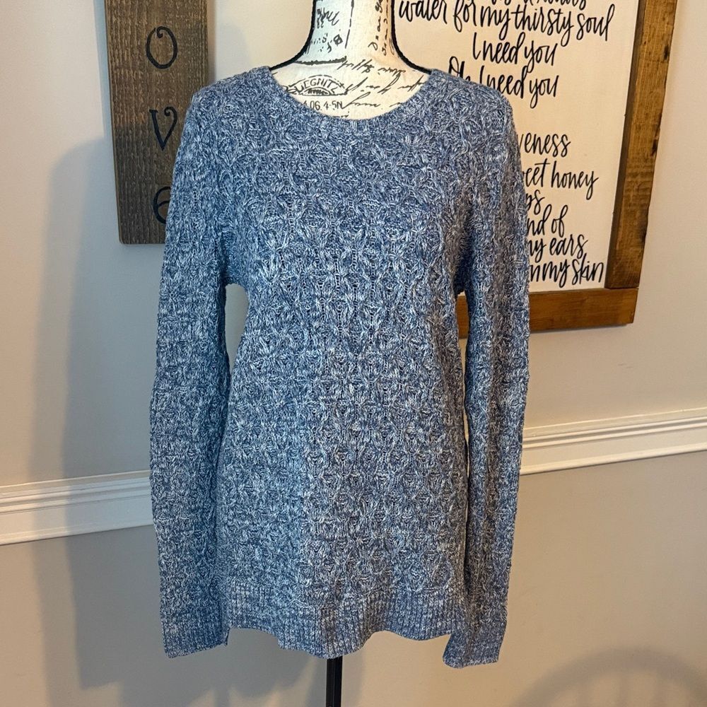 Jeanne Pierre Heathered Blue Cable Knit Sweater